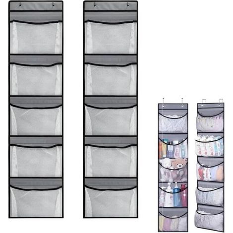 2Pcs Over-the-Door Hanging Organizer, Large Capacity Over-the-Door Hanging Shelf with 5 Mesh Pockets (1/4)