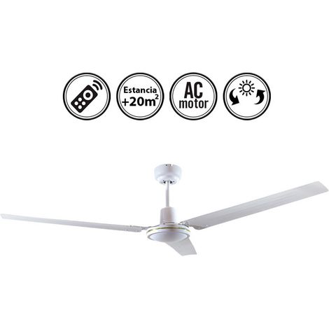Ventilador de techo industrial 142 cm grande económico sin luz para exterior terraza en color blanco, negro y diferentes mandos Blanco mando inalambrico Blanco mando inalambrico