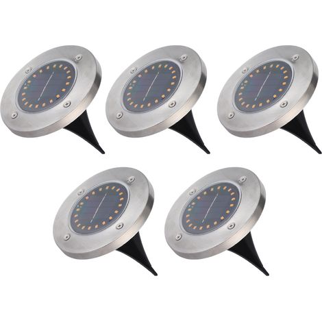 5 pièces, étanches, à énergie solaire, 20 LED, à encastrer, pour décoration extérieure de jardin, pelouse, cour (1/5)