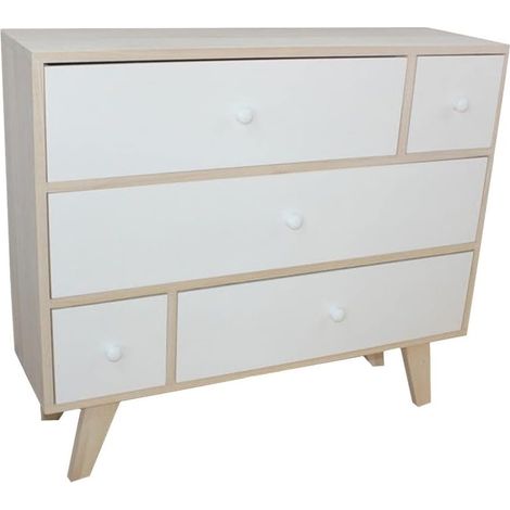 King Home Mobiletto In Legno Di Paulownia 80x25x69h cm 5 Cassetti (3 Grandi, 2 Piccoli) (1/3)