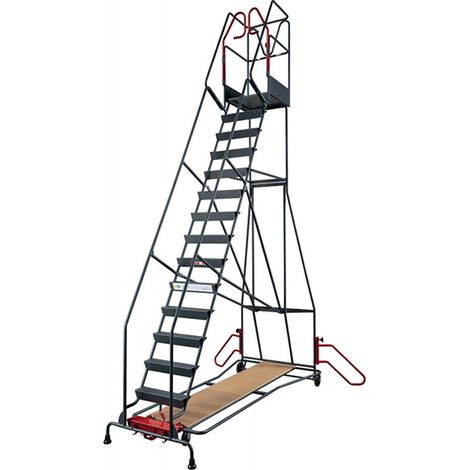 Escabeau roulant 15 marches pour rayonnage - Hauteur de travail max. 5.46m - 830008820