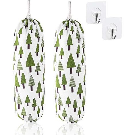 Ensemble de 2 sacs de rangement suspendus en coton et lin, organisateur mural réutilisable pour sacs en plastique, grande boîte de rangement pour sacs d'épicerie, 56 x 23 cm (1/5)
