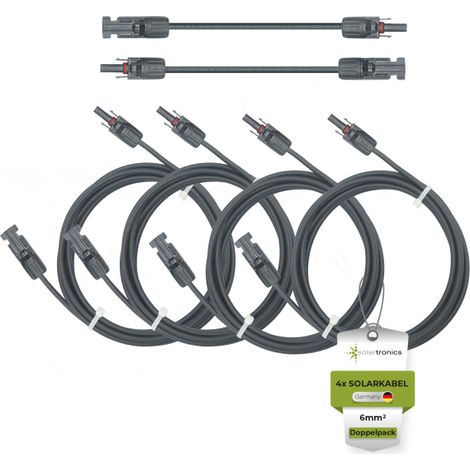 Solarkabel Doppelpack 4x PV-Kabel 6mm² H1Z2Z2-K Schwarz & Schwarz mit Solarstecker 4 x 4m - 6mm²