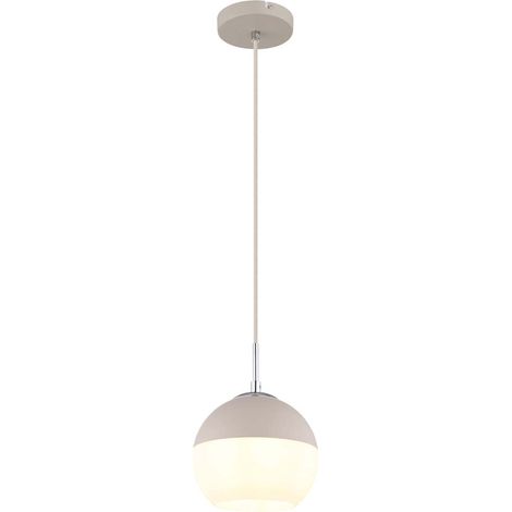 Pendelleuchte Hängeleuchte Deckenleuchte Metall weiß Glas sandfarben H 120 cm (1/5)