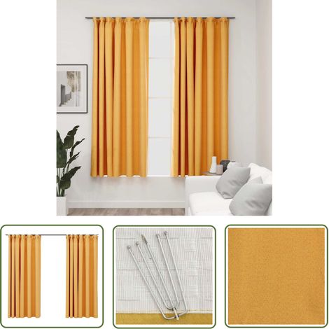 The Living Store Verdunkelungsvorhänge Haken Leinenoptik 2 Stk. Gelb 140x175 cm - Verdunkelungsvorhänge - Leinenlook - Gelbe Vorhänge - Wohnraumdekoration - Schlafzimmerschutz (1/5)
