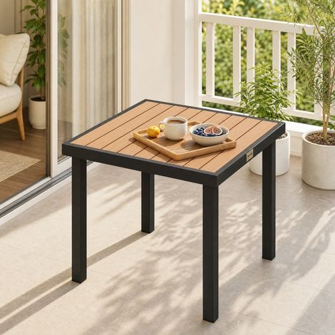 Tavolo da giardino 78 x 78 x 74 cm con piano effetto legno, telaio in alluminio nero HAVRYA (1/5)