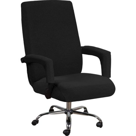 Housse De Chaise De Bureau Avec Accoudoirs En Lycra Jacquard Antidérapant Souple Et Extensible Lavable En Machine, Polyester, (Grand, Noir) (1/5)
