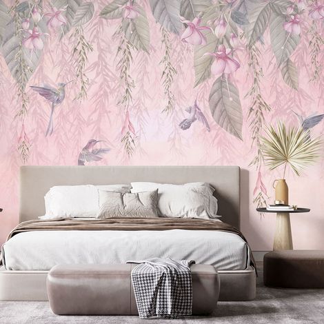 Papier peint panoramique - Fleurs Oiseaux - 130 cm x 89 cm (1/4)