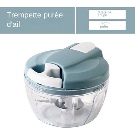 1 Mini hachoir manuel à ficelle, 3 lames acier inoxydable, corps PP+PS, pour légumes et condiments (1/5)
