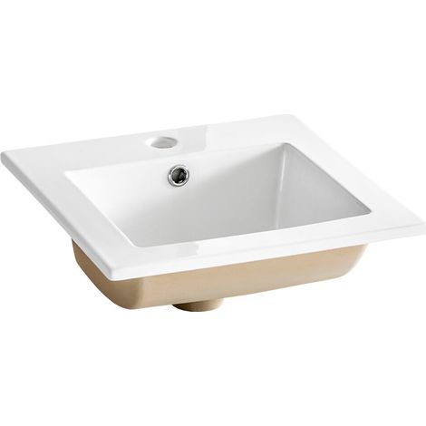 Einbauwaschbecken CITY 42 cm quadratisch aus weißer glänzender Keramik, kompaktes Design