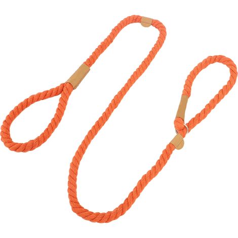 Laisse de dressage pour chien, résistante à la déchirure, élastique et réglable, en corde de coton, pour grands chiens, 1,7 m (5,6 pi), orange et rouge. (1/5)