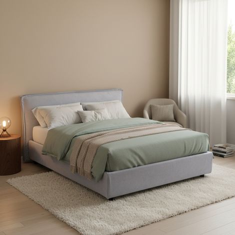 Cama Doble Bruzolo, Incluye Colchón, Desenfundable Made in Italy, Con Almacenaje, Gris (1/5)