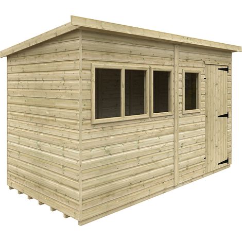 12 x 6 Feet Tanalised Deluxe Pent 16mm Shed - Solid Wood/Softwood/Pine - L355 x W175 x H207.3 cm - Green