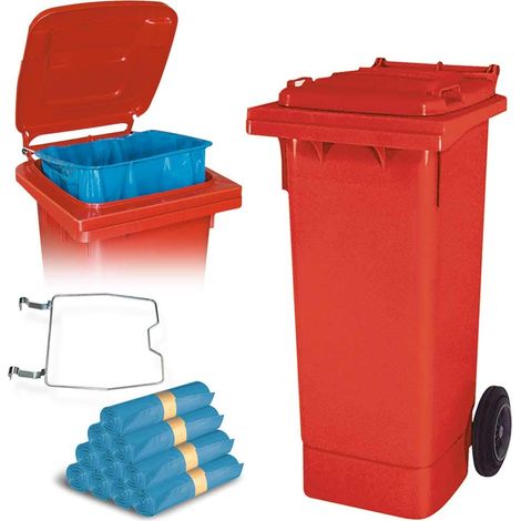BRB 80 Liter Mülltonne mit Halter für Müllsäcke, inkl. 250 Müllsäcke (rot) (1/3)