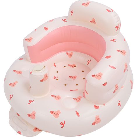 Chaise haute gonflable pour bébé, motif lapin, écologique et portable, idéale pour jouer et manger. (1/5)