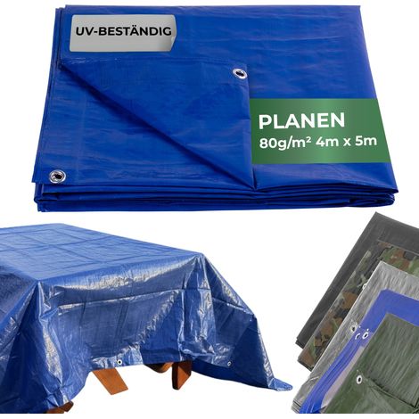 Plane Tarpaulin Standard 4x5, Abdeckplane, 80 g/m2, blau, mit Ösen (1/5)