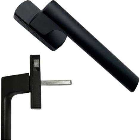 Poignée verrouillable en aluminium pour fenêtres et balcons, axe carré de 25 mm, noire, levier droit incurvé, compatible avec crémone et verrouillage multipoints (1/5)