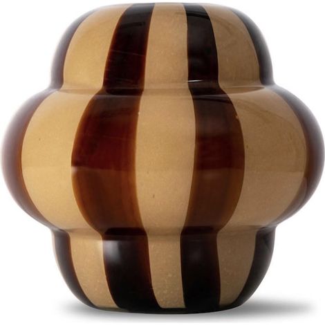Vase en Verre, Forme Ronde avec Rayures peintes à la Main, Vase décoratif Marron/Beige, Ø 22 x H 20 cm, Accessoire d'intérieur élégant (1/3)