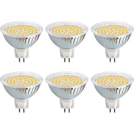 GU5.3 LED bulb, 12 V, 3 W, warm white 3000 K, Ø 50 mm, GU5.3 30 W equivalent, 500 lm, AC/DC 12 V, MR16 GU5.3 LED recessed spotlight for garden/entrance/patio outdoors, non-dimmable, set of 6 [Ene (1/4)