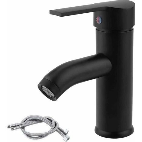 Black Basin Faucet, Hot Cold Water Faucet, Stainless Steel Bathroom Mixer Tap, for Bathroom Sink or Sink, Hand Wash Sink, Hot and Cold Adjustable (1/5)