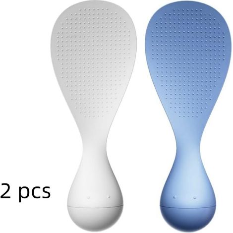 2-teiliges kreatives Antihaft-Reislöffel-Set, Reislöffel für Becher, Reisspatel für Becher, Antihaftbeschichtung (Weiß + Blau)