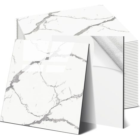 Tile Lot de 10 autocollants pour carrelage mural 30 x 30 cm, imperméables et anti-salissures, en marbre, pour cuisine, salon (44, Blanc Ivoire) (1/5)