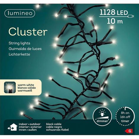 Lumineo LED Lichterkette Cluster schwarz 10 Meter 1128 Lichter - warmweiß (1/5)