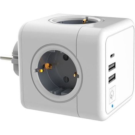 USB Power Strip, 4-Way Wall Outlet Cube with 2 USB Power Adapters, 1 Type-C Power Adapter, 7-in-1 USB Power Strip with Switch, USB Wall Power Strip Charger (1/4)