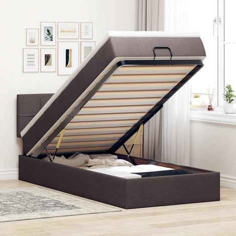 Estructura cama otomana colchón tela marrón oscuro 80x200cm vidaXL (1/5)