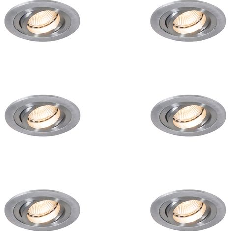 QAZQA Juego de 6 focos empotrables modernos acero - Rondoo Aluminio Adecuado para LED Max. 1 x 50 Watt