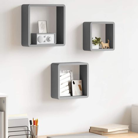 Étagères murales sous forme de cube 3 pcs Étagère de Rangement - Meuble de rangement Gris MDF BV921565 - BonneVie (1/5)