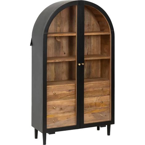 Made In Meubles – Vitrine en bois de manguier 170x96 cm – Métal noir contemporain – Élégance pour tous les styles – Espace généreux pour objets