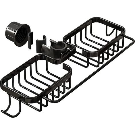 étagère de douche double noire 36 x 13 x 3,9 cm 1 porte-savon de douche en aluminium Aucun perage requis Panier de vidange de cuisine (1/5)