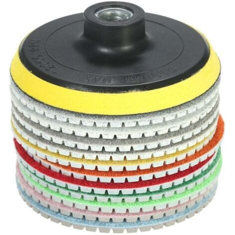 11 pièces 4 pouces diamant tampons de polissage humide disque de meulage + 1 pc support pour granit marbre pierre céramique carrelage béton (1/5)