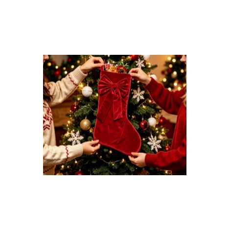 décoration de noël chaussette de noël rouge en velours lisse avec nœud papillon taille 18 pouces sac cadeau sac à bonbons décoration suspendue pour cheminée fête de noël (1/5)