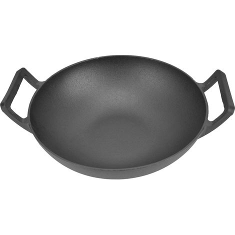 Gusseiserne Grillpfanne, dickwandig, ohne Beschichtung, antihaftbeschichtet, Kochgeschirr mit zwei Griffen, 32 cm Bratpfanne/Wok (1/5)