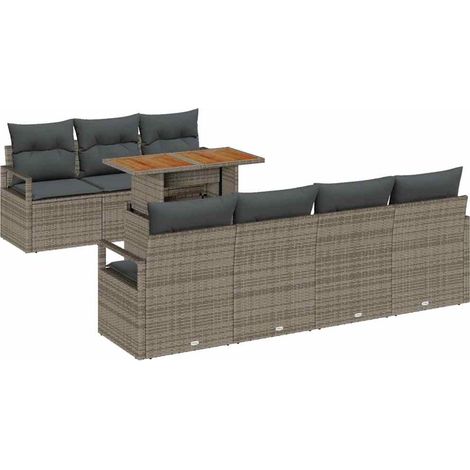 Garden Sofa Set with Storage 8 pcs Grey Poly rattan vidaXL