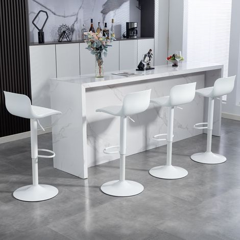 Lot de 2 tabourets pivotants réglables siège simili cuir dossier plastique. Base métallique à levage gaz pour cuisine et plan de travail domestique. (1/5)