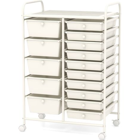 15 Drawers Storage Trolley Mobile Rolling Utility Cart-White (1/5)
