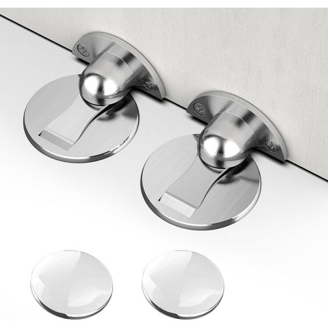 Magnetischer Türstopper, magnetischer Türstopper aus Metall für den Boden, mit 3M-Selbstklebeschrauben + 4 transparenten Silikon-Türstoppern (1/4)