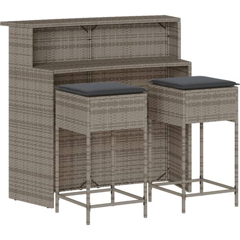 Maison Exclusive - Set Bar da Giardino 3pz con Cuscini Grigio in Polyrattan