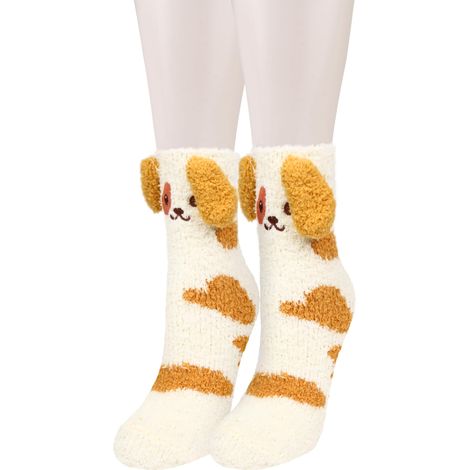 Chaussettes-chaussons en peluche mignonnes pour femmes - Douces, chaudes et confortables, motif animal original, parfaites pour dormir et se détendre (1/5)