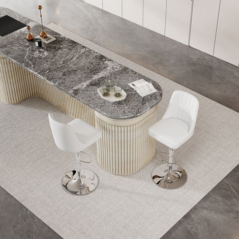 Tabouret de bar réglable, pivotant 360°, lot de 2, PU blanc et métal argenté HAVRYA (1/5)