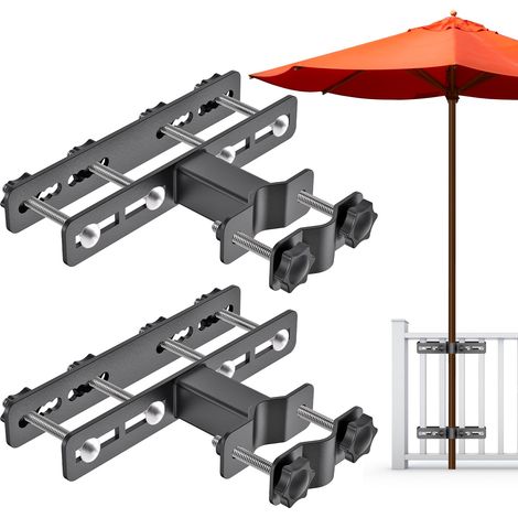 Pince Parasol Balcon Clip Fixation 2pcs Rambarde 6.6x6cm Noir (1/5)