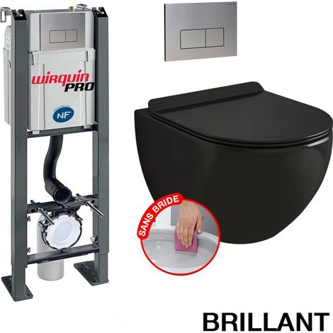 Pack Complet WC Sans Bride Bati Autoportant + Cuvette Noir