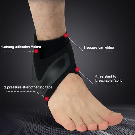 Attelle de cheville noire en fibre de polyester élastique, légère et respirante, anti-entorses, pour pied droit, taille S. (1/5)