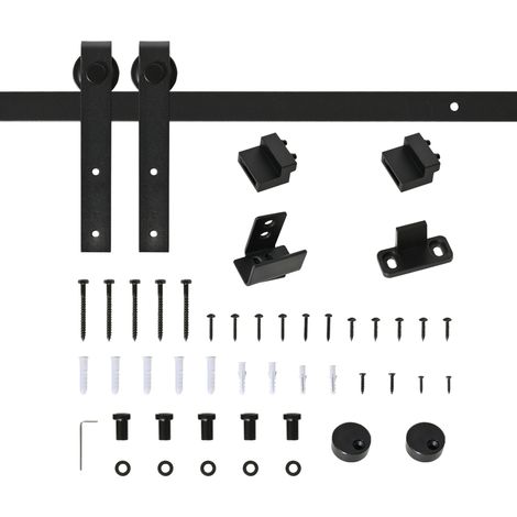 CHICFURN Sistema para puerta corredera simple de 183 cm en acero negro, accesorios incluidos (1/5)