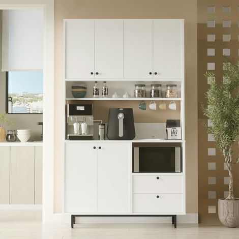 Buffet cuisine blanc avec niche micro-ondes H 205 cm JENA