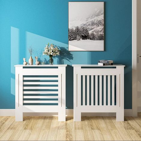 Radiator Cover White Design Slats Vertical Painted Modern Wood MDF Cabine (1/5)