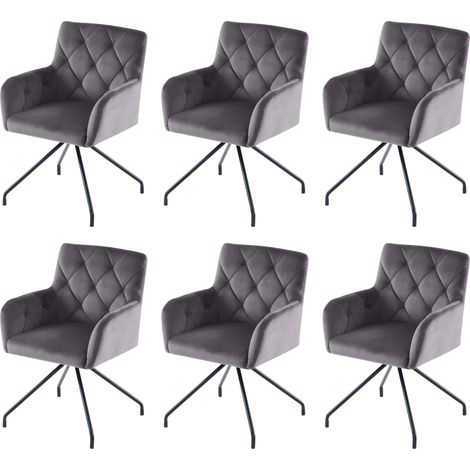 Set di 6 sedie da pranzo in velluto grigio scuro con braccioli e gambe in metallo (1/5)